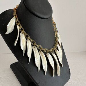 Art Deco Celluloid Chain MOP Shell Drop Necklace